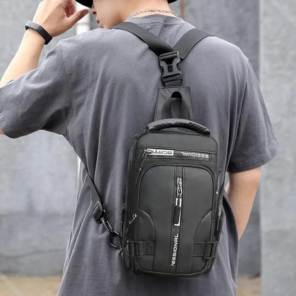 Bolsa Masculina Impermeável com Carregamento USB e Design Multifuncional - Chama Oficial