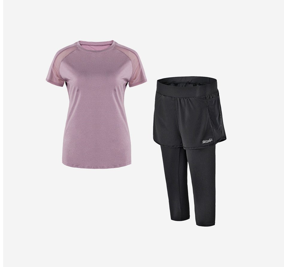 Conjunto Fitness Feminino com Camiseta e Shorts de Secagem Rápida - Chama Oficial