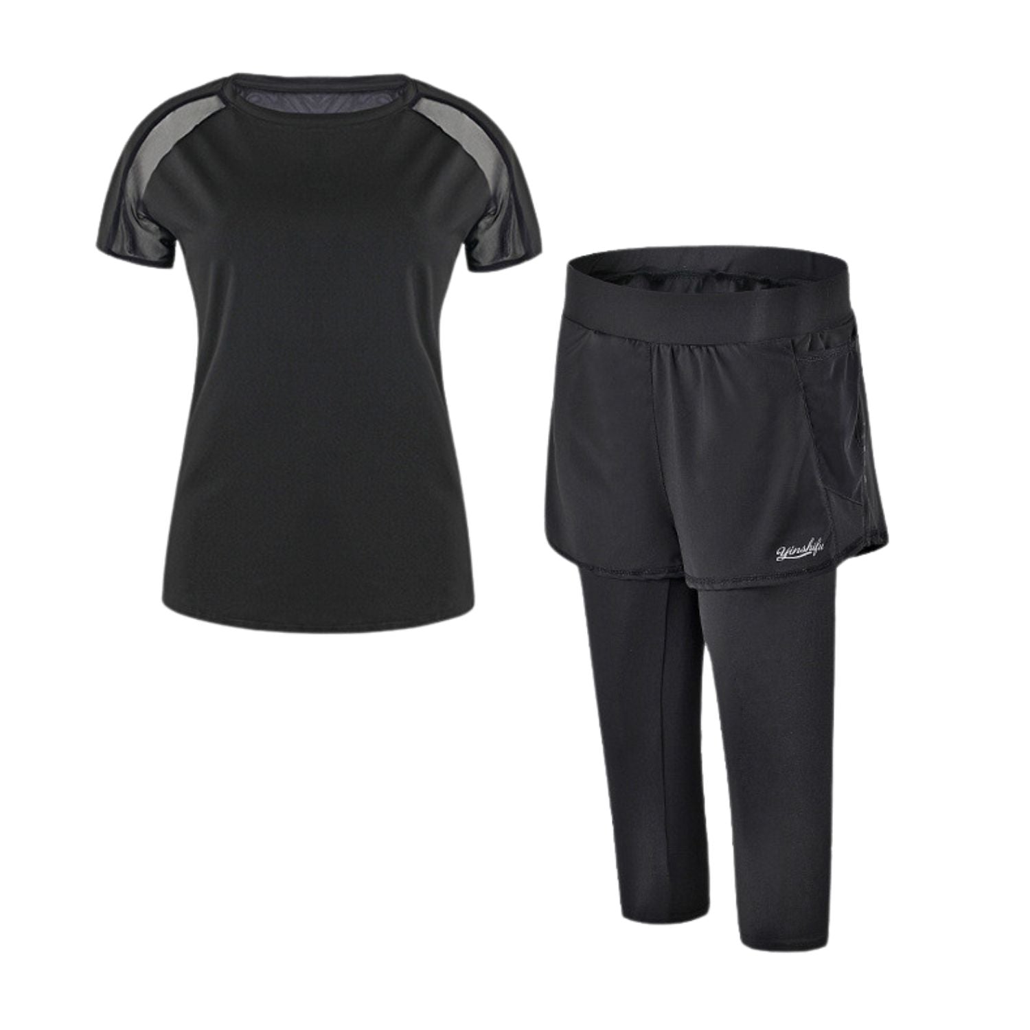 Conjunto Fitness Feminino com Camiseta e Shorts de Secagem Rápida - Chama Oficial