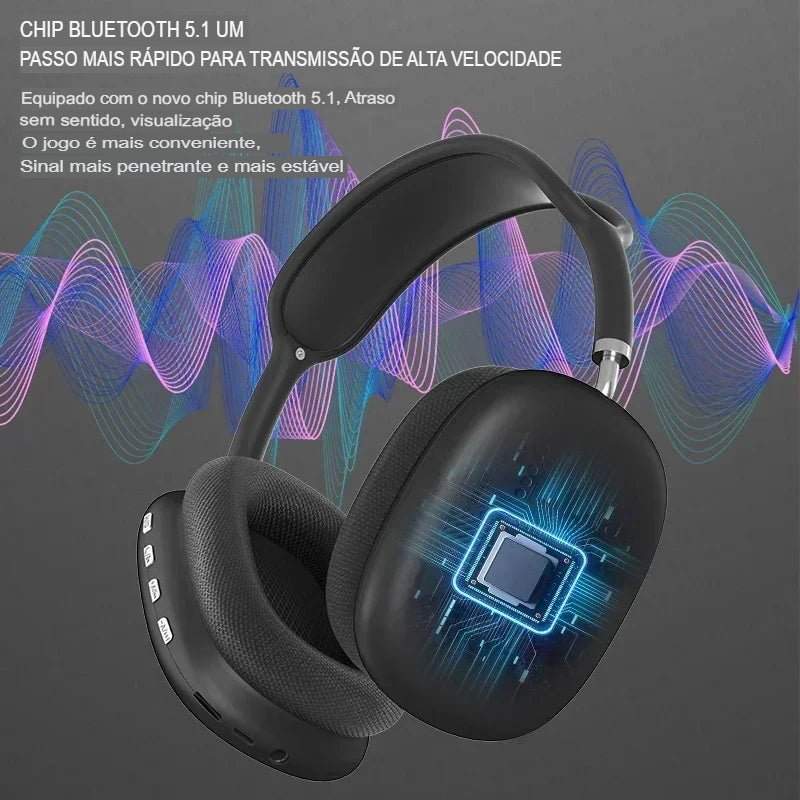 Headphone Bluetooth com Cancelamento de Ruído e Design Ergonômico - Chama Oficial