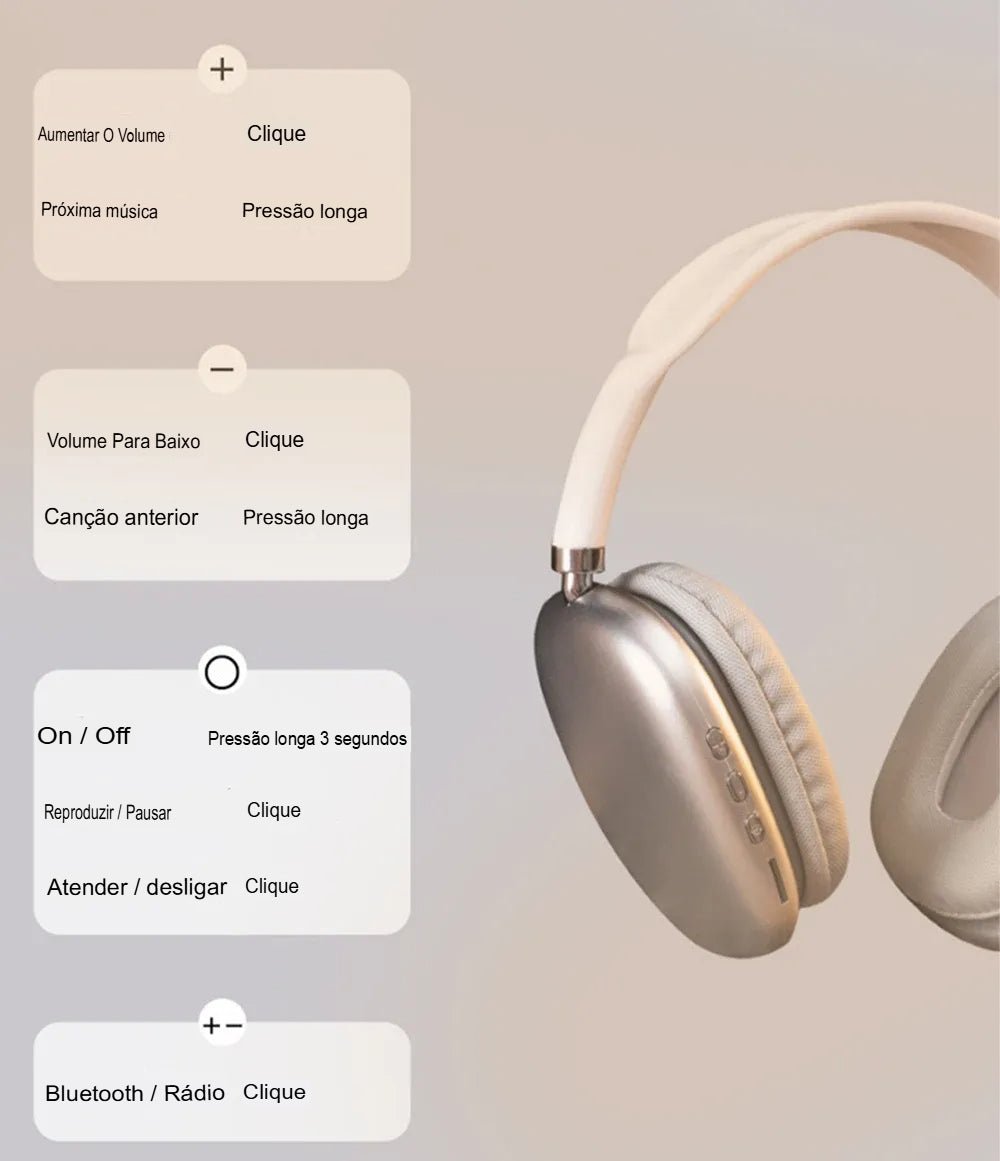 Headphone Bluetooth com Cancelamento de Ruído e Design Ergonômico - Chama Oficial