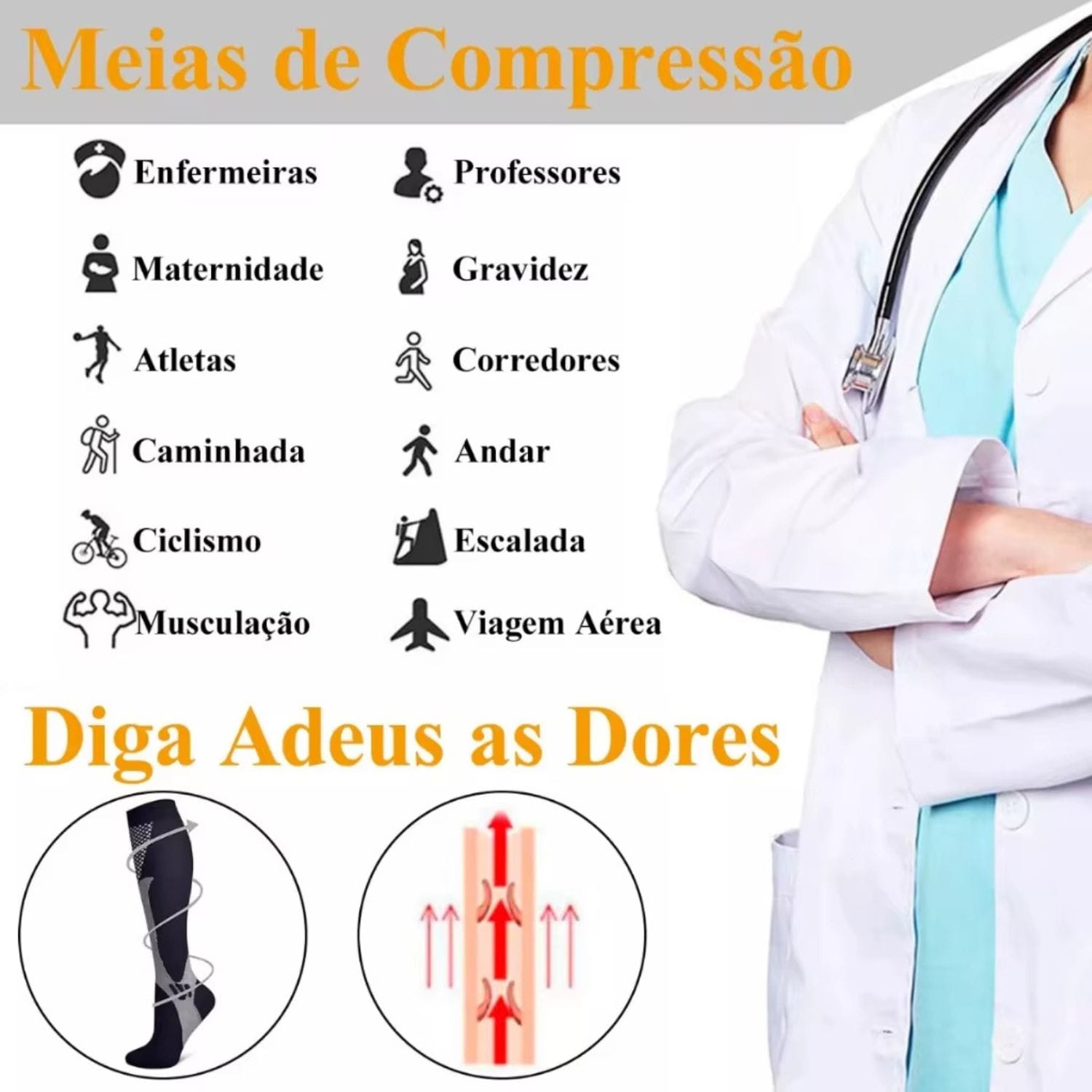 Meia Compressiva com Opção de Terapia Térmica - Chama Oficial