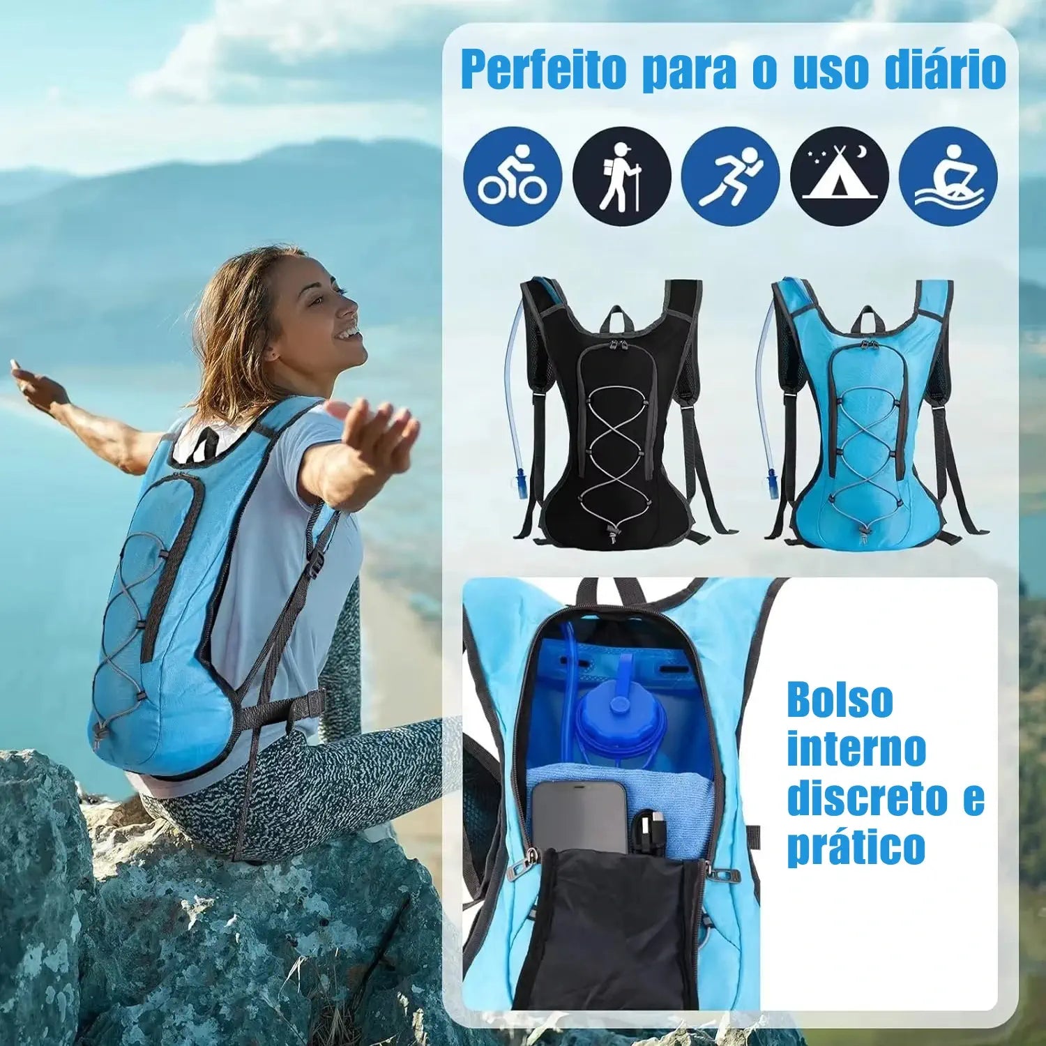 Mochila de Hidratação para Ciclismo, Corrida e Caminhadas