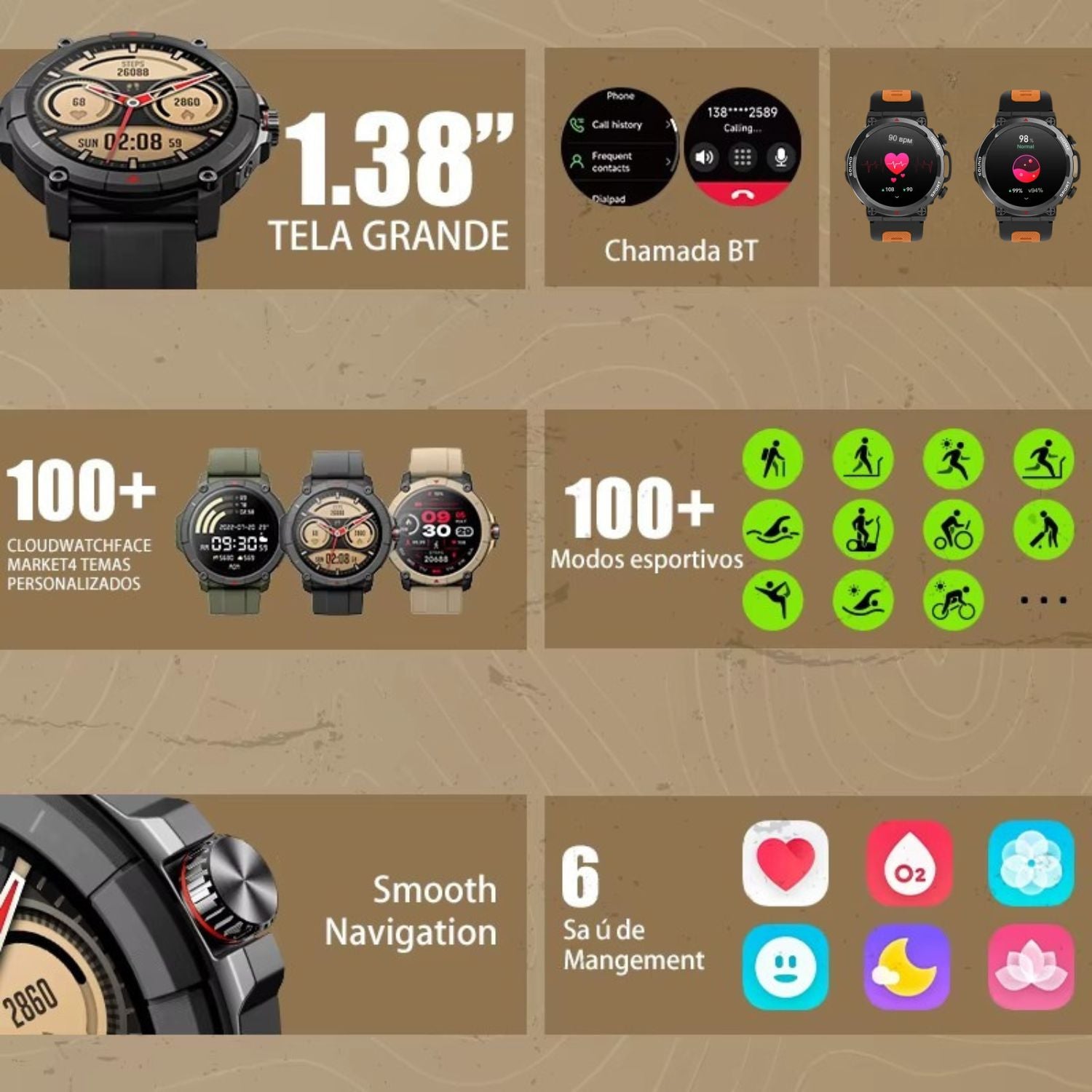 Smartwatch Premium com Tela Ultra HD e Monitoramento de Saúde - Chama Oficial