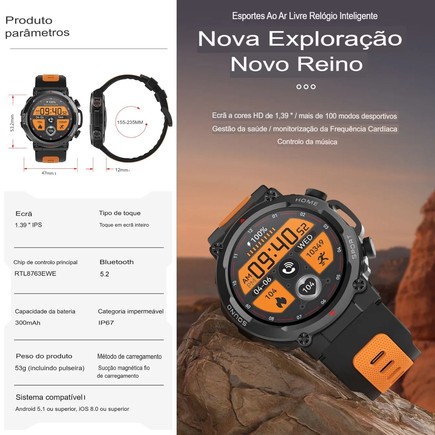 Smartwatch Premium com Tela Ultra HD e Monitoramento de Saúde - Chama Oficial