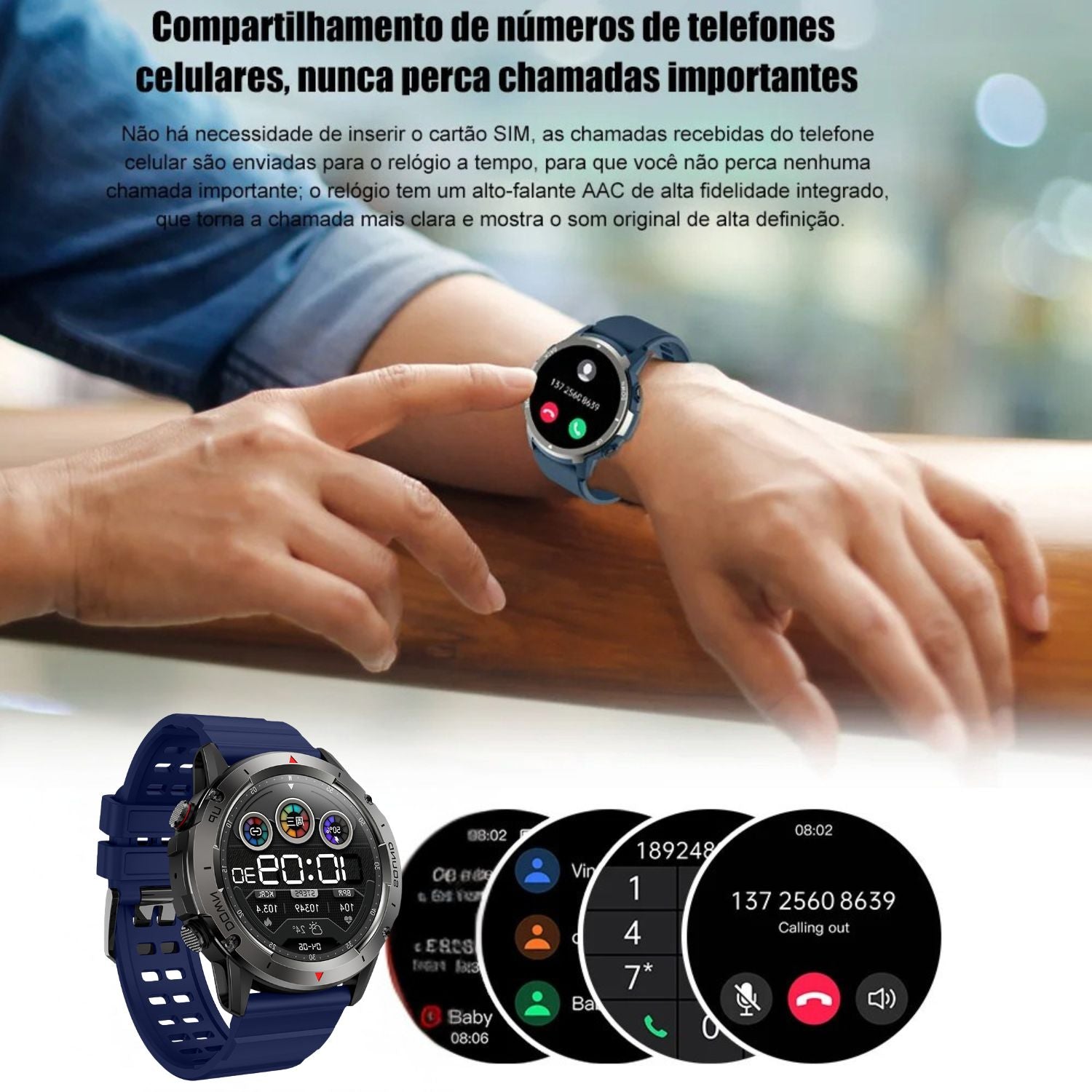 Smartwatch Resistente Militar 1,39” HD, Chamadas Hi-Fi e Monitoramento de Saúde - Chama Oficial