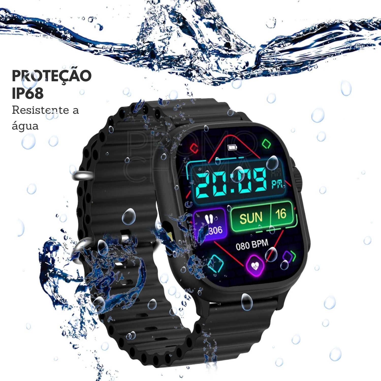 Smartwatch Tela AMOLED, Chamadas Bluetooth e Monitoramento Completo - Chama Oficial
