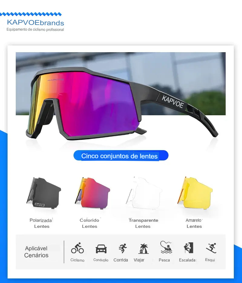 Óculos Esportivos com Lentes Intercambiáveis, Proteção UV400 e Conforto Extremo - Chama Oficial